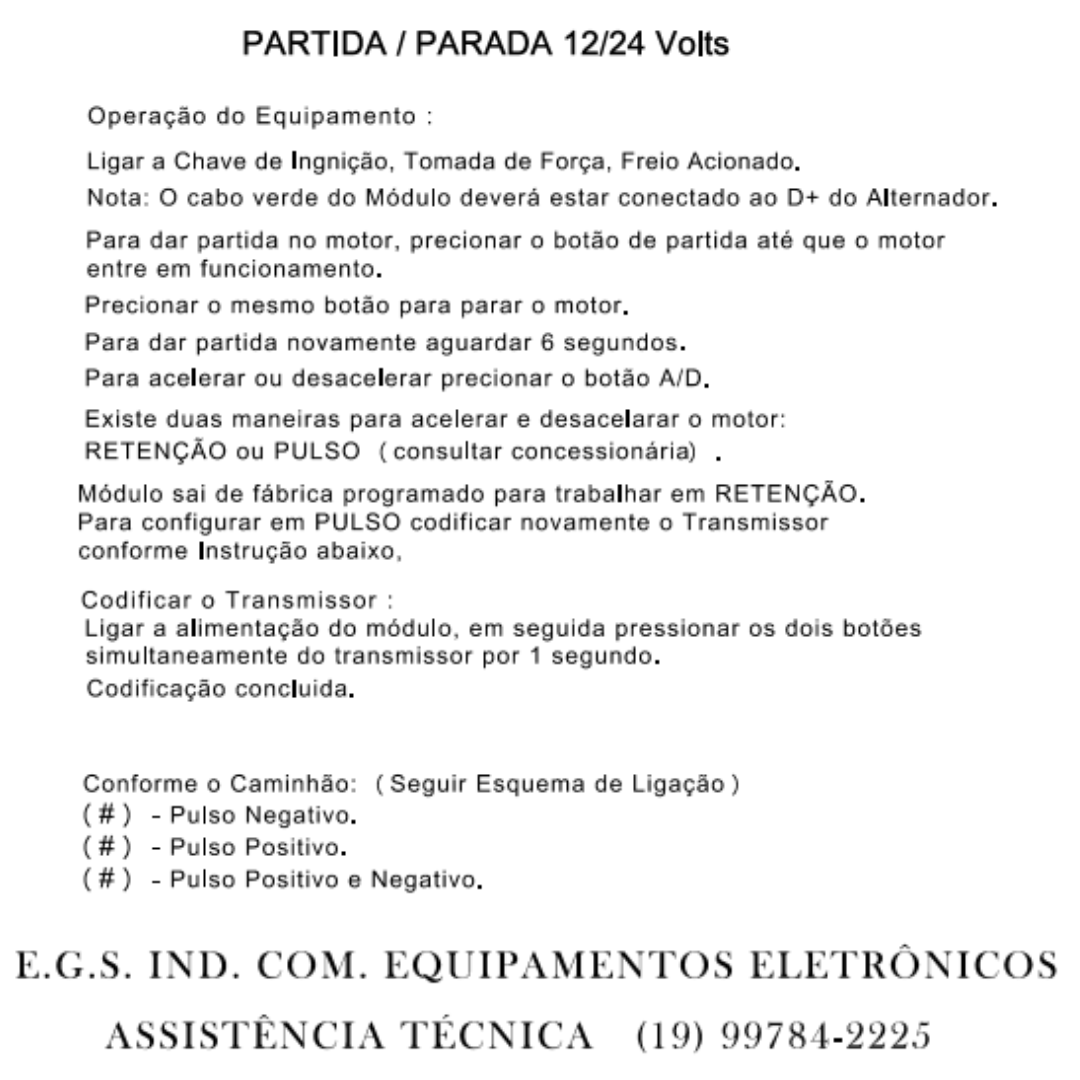 Kit Módulo Partida e Parada